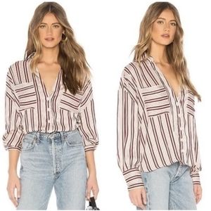 Free People blouse  Mad About You Red Striped Button Up Long Sleeve Blouse XS